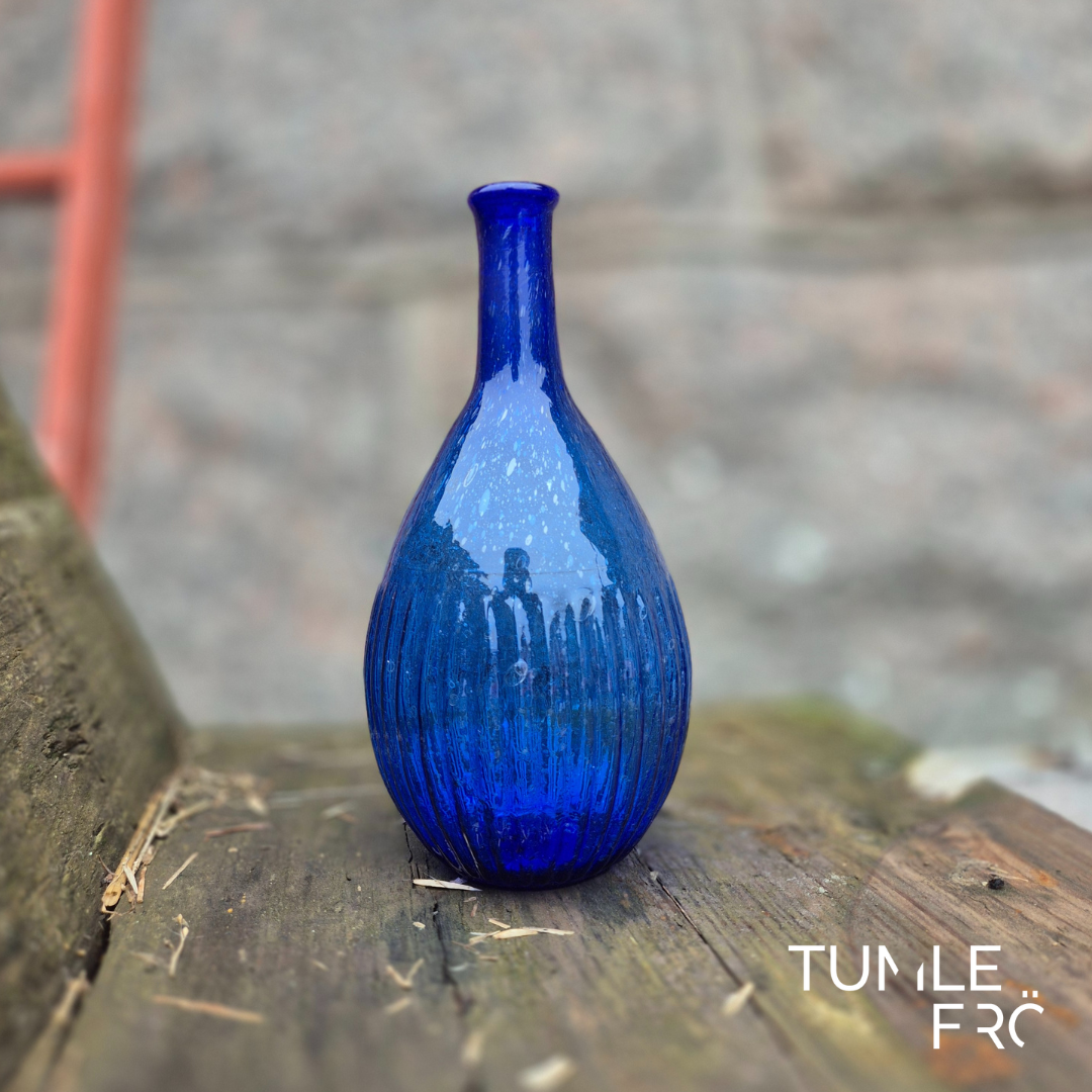 Munblåst Glasflaska Blå Rund